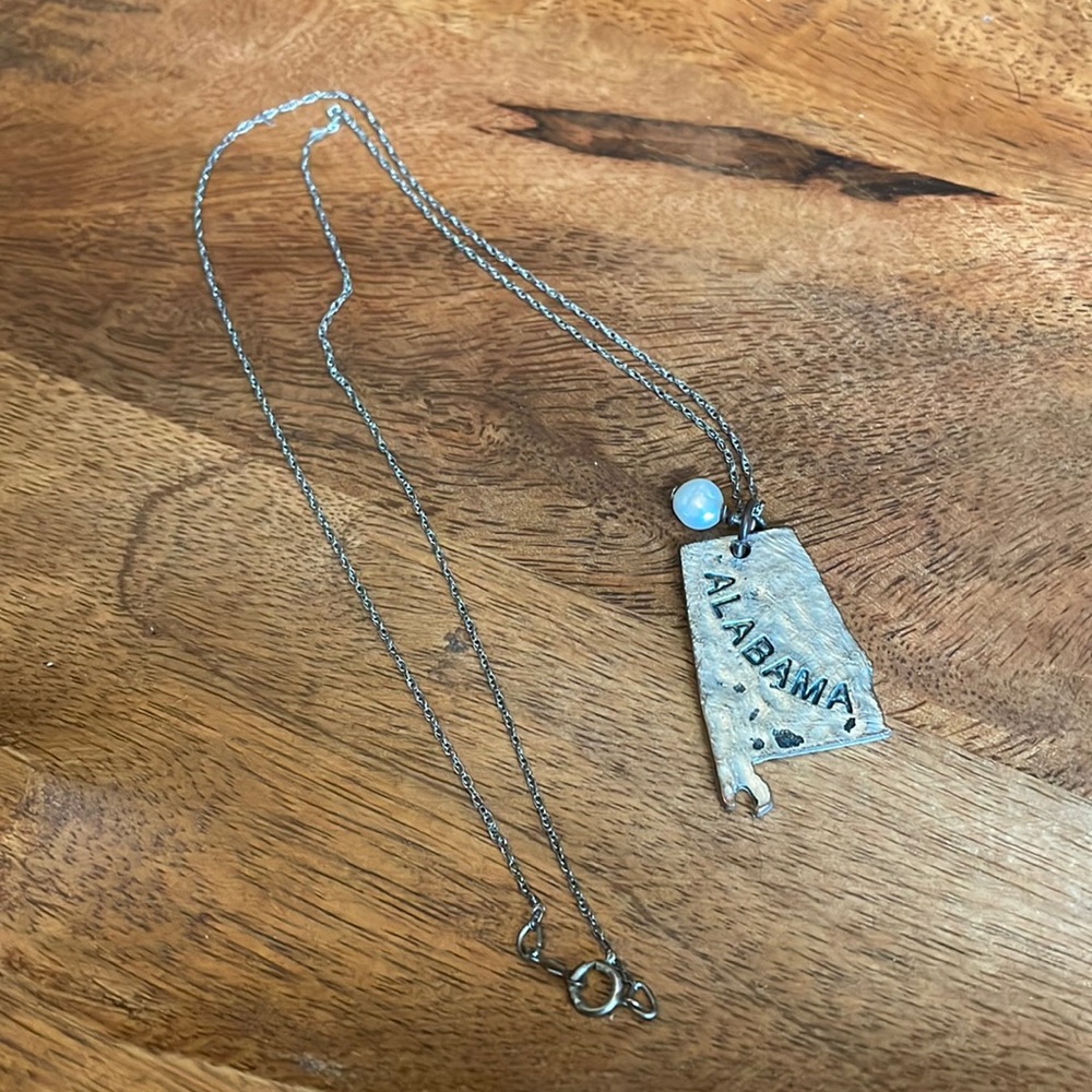Sterling Silver Alabama and Pearl Necklace 16" HANDMADE